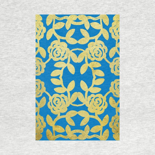 Floral Pattern Blue Gold Baroque Damask by Inogitna Designs